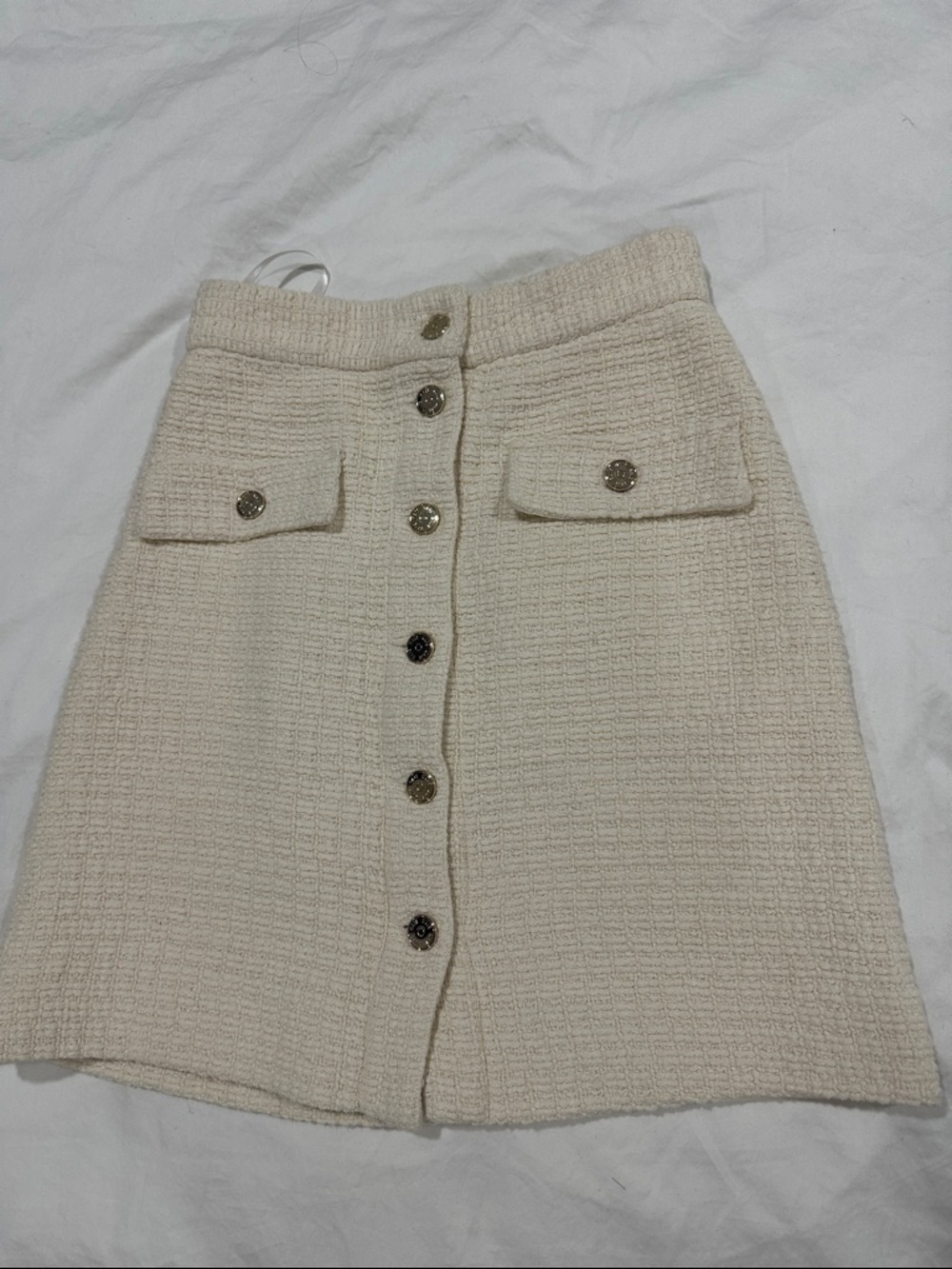 Maje Cream Button-Front Tweed Mini Skirt